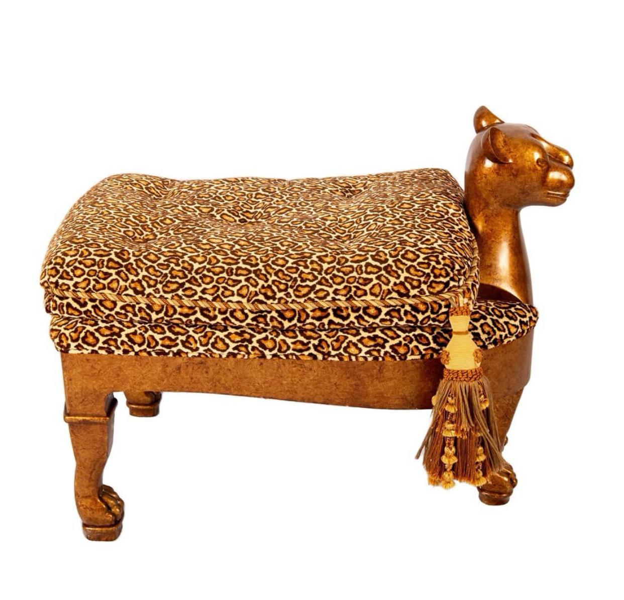 American Egyptian Revival Gilt & Lacquered Nicely Carved Cat Bench For Sale