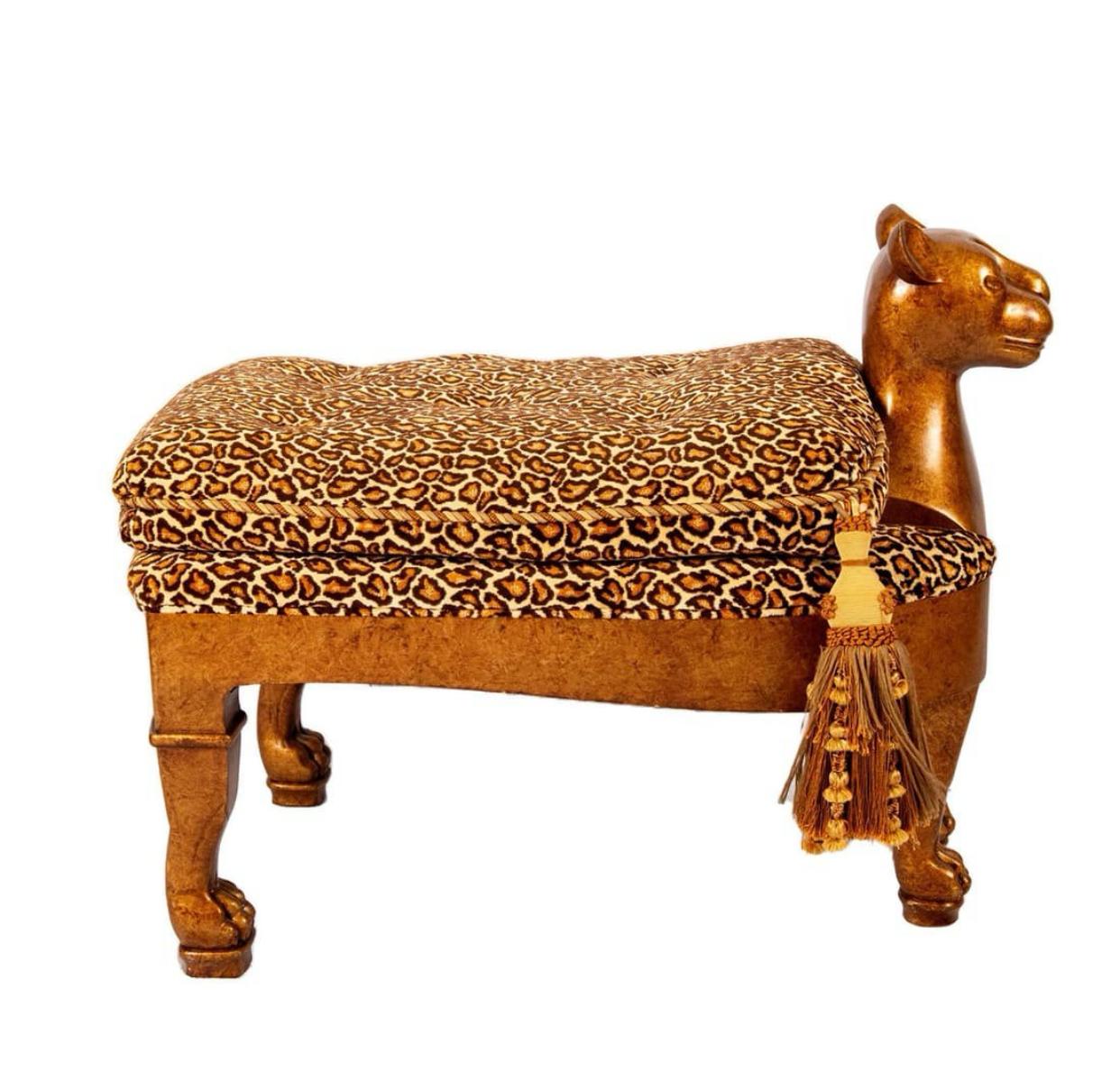 Egyptian Revival Gilt & Lacquered Nicely Carved Cat Bench For Sale 3