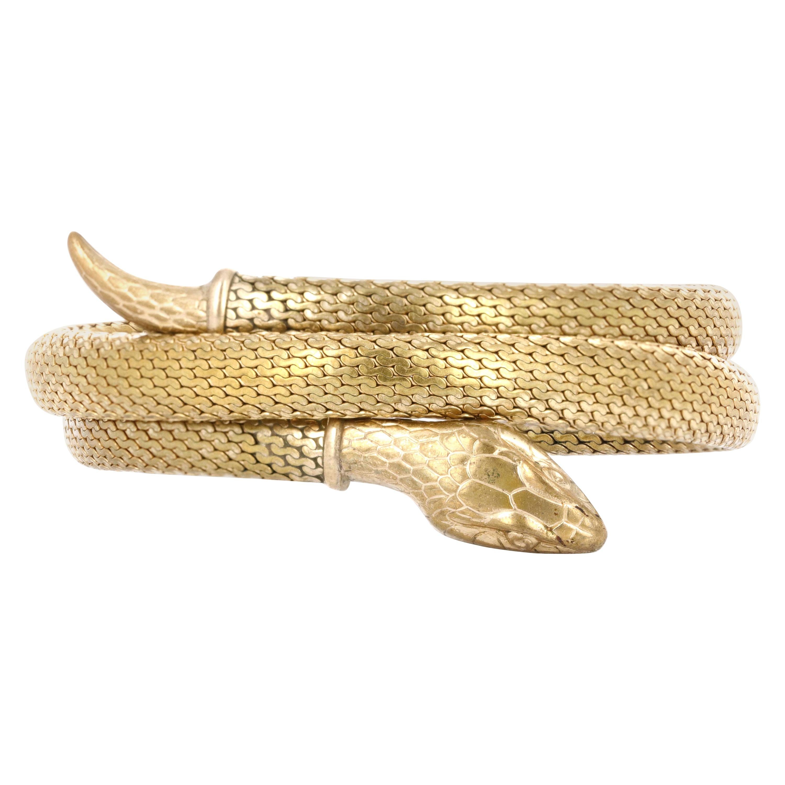 Egyptian Revival Gold Snake Bangle Bracelet