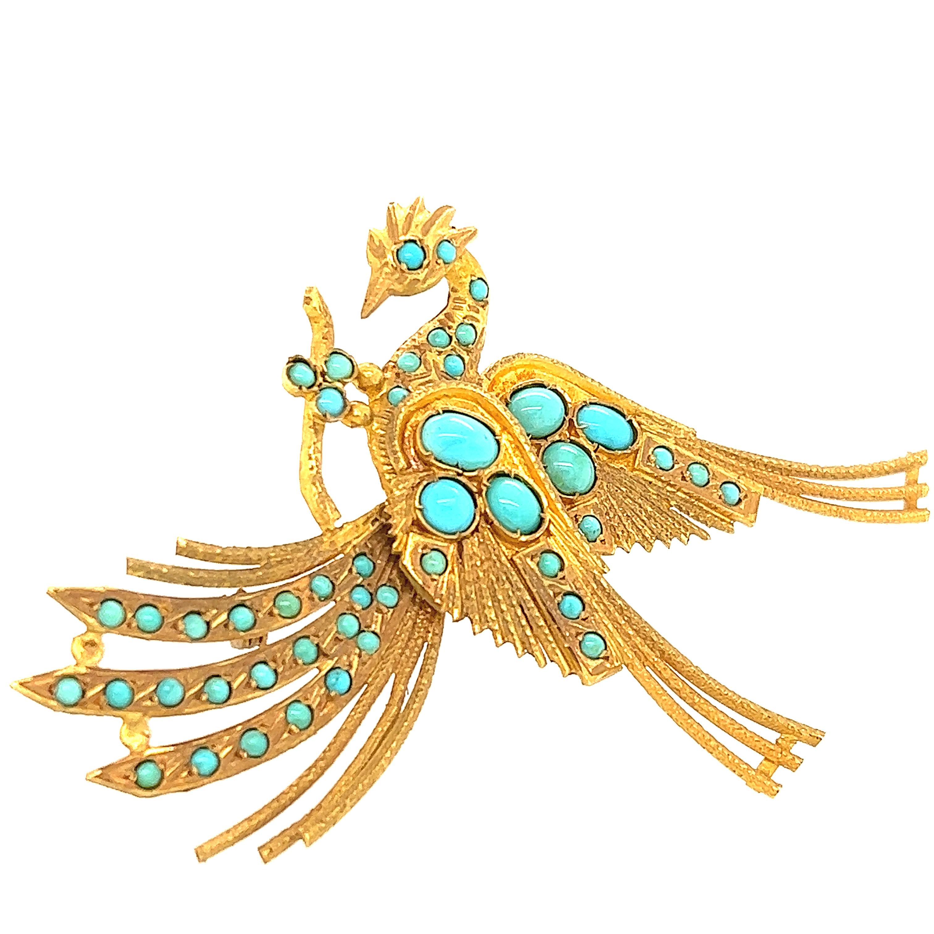 Néo-égyptien Broche renaissance égyptienne Golden Phoenix turquoise en vente