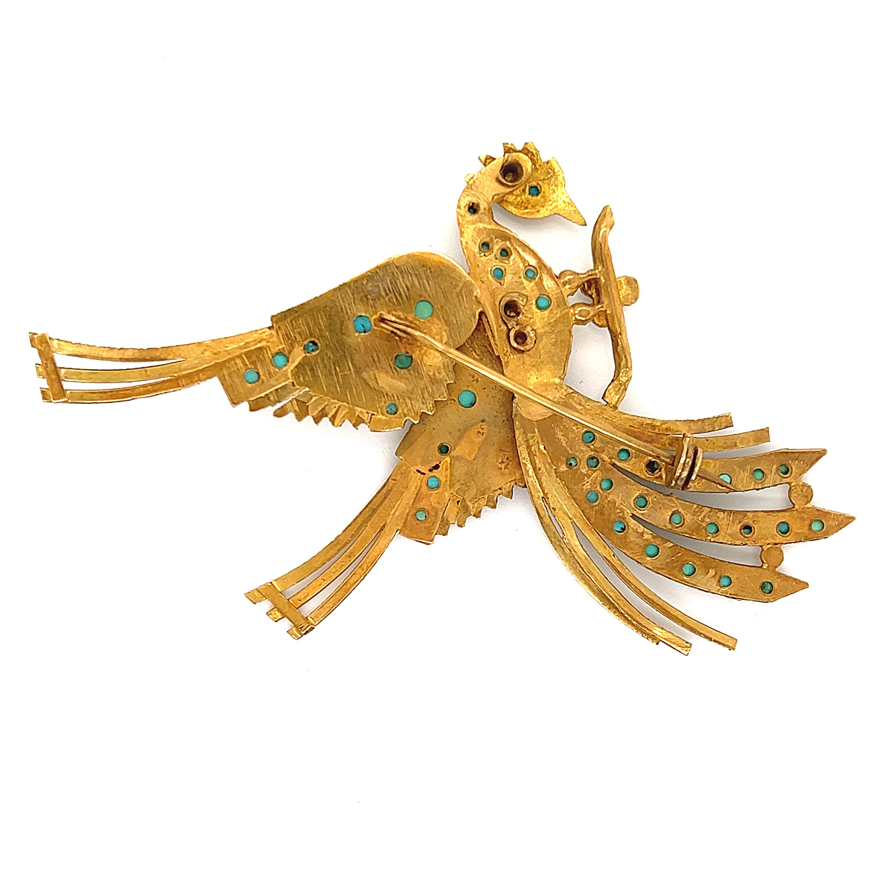 Taille cabochon Broche renaissance égyptienne Golden Phoenix turquoise en vente