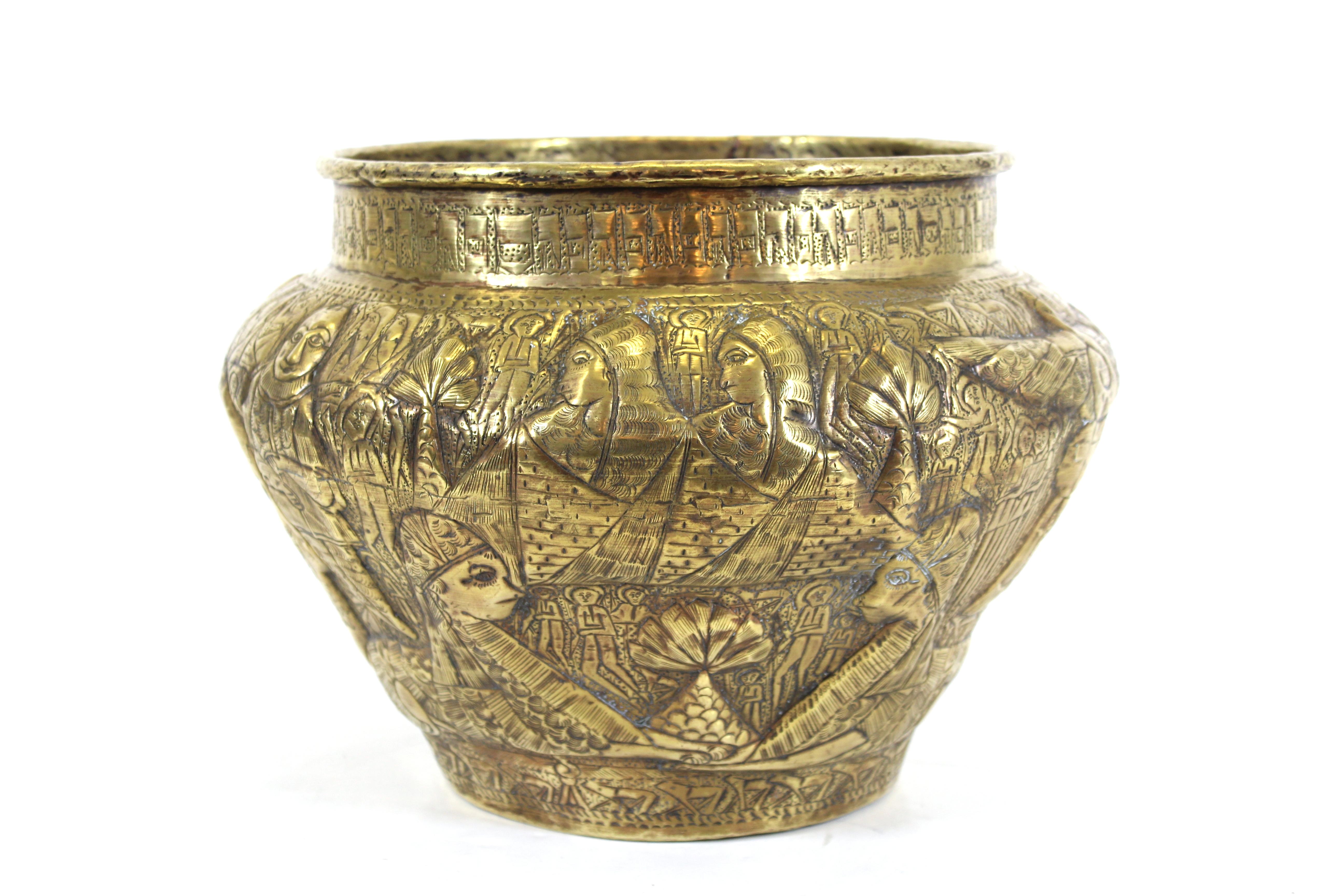 Late 19th Century Egyptian Revival Grand Tour Planter in Hammered Brass