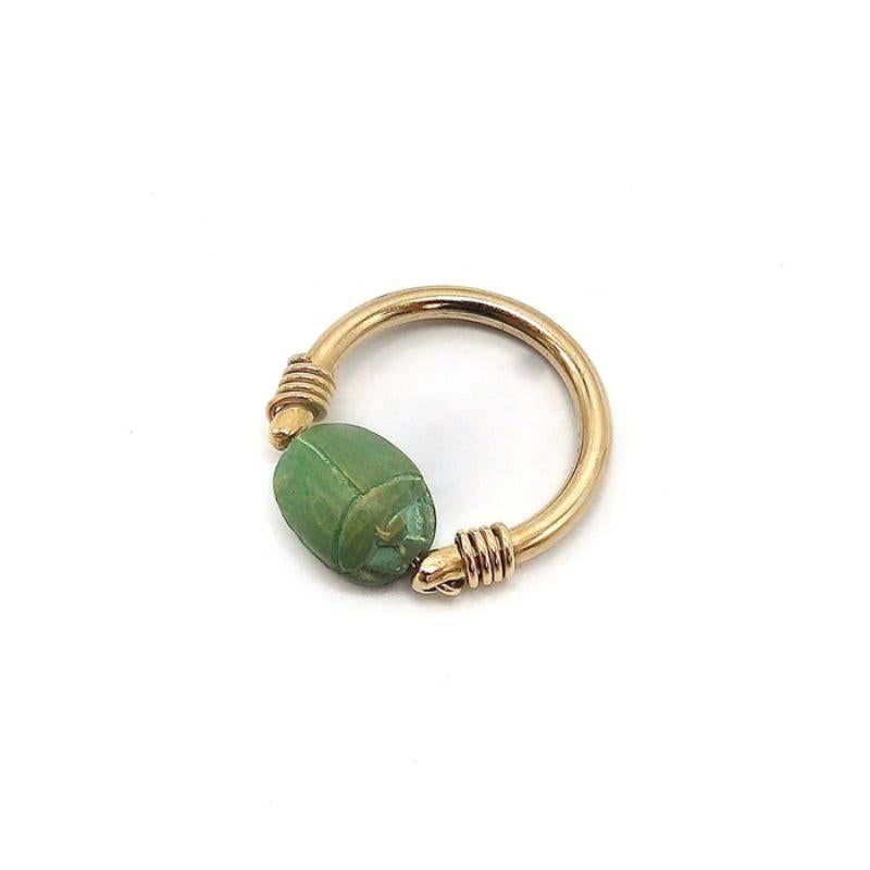 Women's or Men's Egyptian Revival Green Scarab 12K Gold Swivel Ring, circa 1920