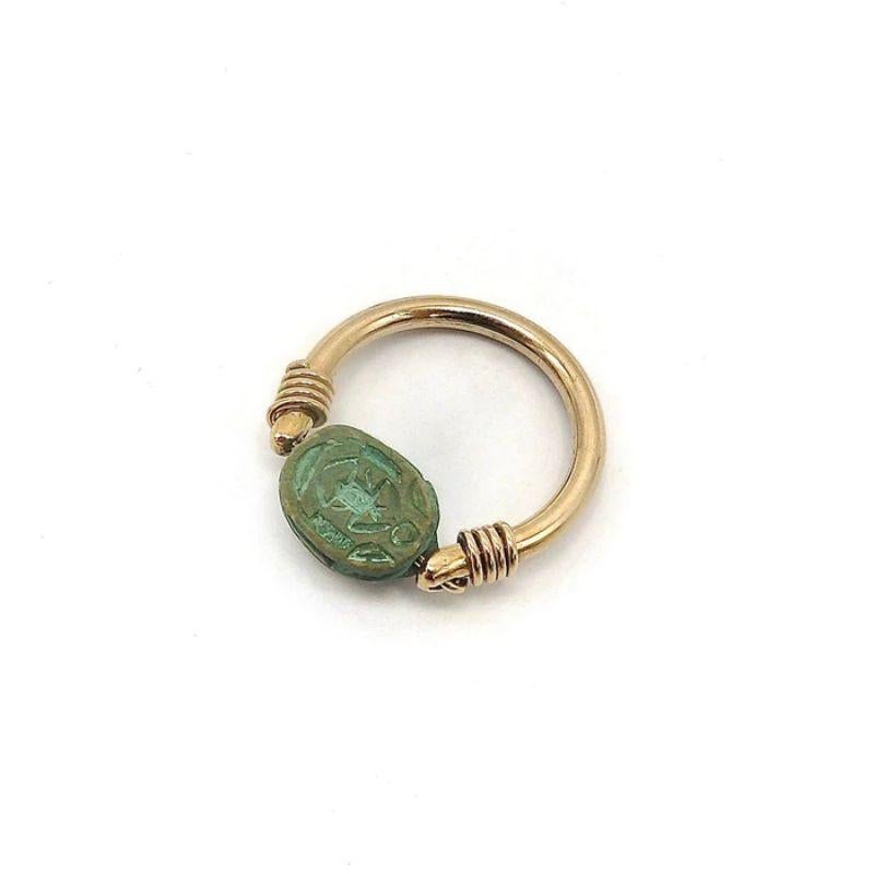 Egyptian Revival Green Scarab 12K Gold Swivel Ring, circa 1920 1