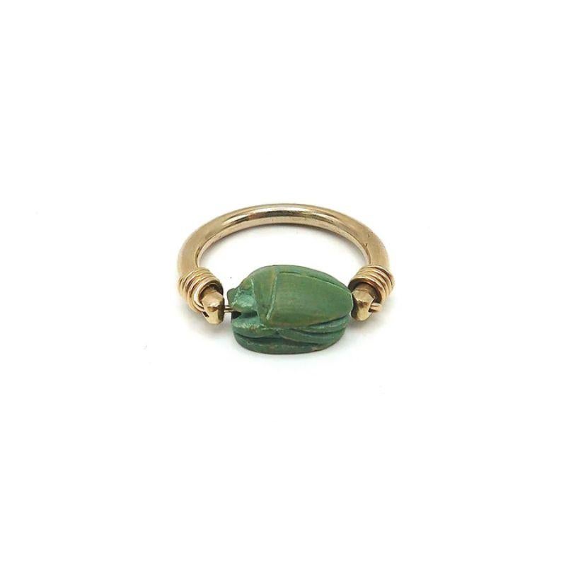 Egyptian Revival Green Scarab 12K Gold Swivel Ring, circa 1920 3