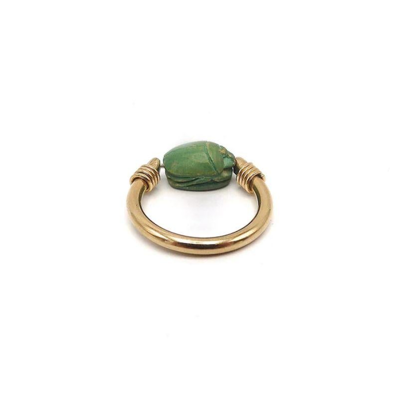 Egyptian Revival Green Scarab 12K Gold Swivel Ring, circa 1920 4