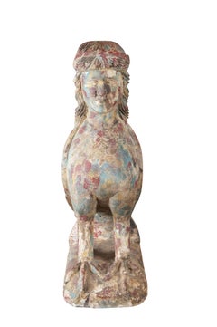 Statue de Ba-Bird polychrome de style néo-égyptien sculptée à la main 22 po.