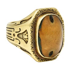 Egyptian Revival Hardstone 14 Karat Gold Unisex Scarab Ring