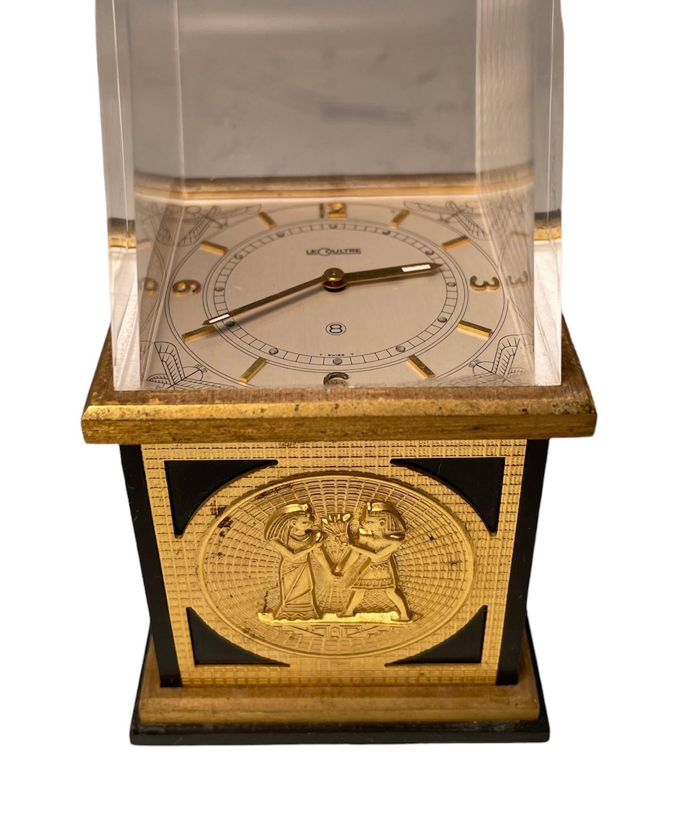 Brass Egyptian Revival Jaeger LeCoultre Desk/Table Clock