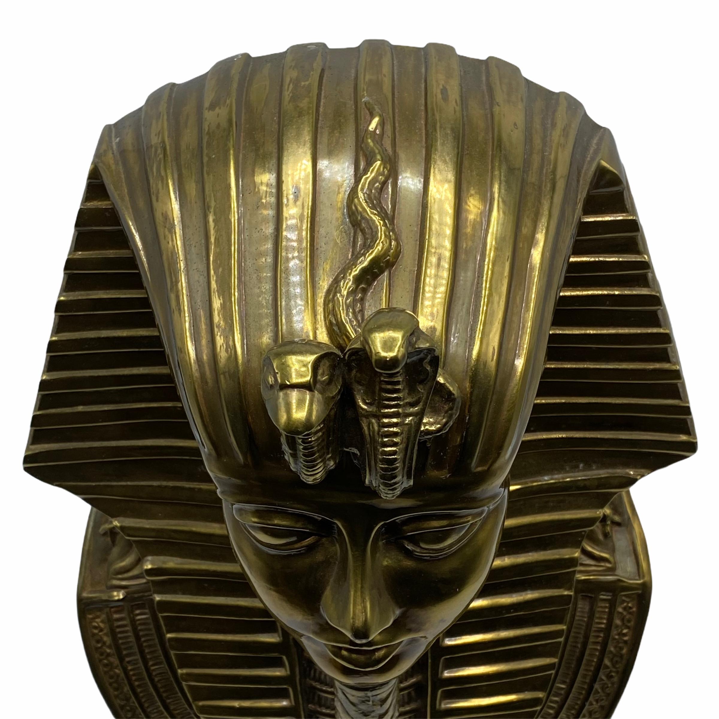 Egyptian Revival King Tut Bronze Bust Sculpture 2