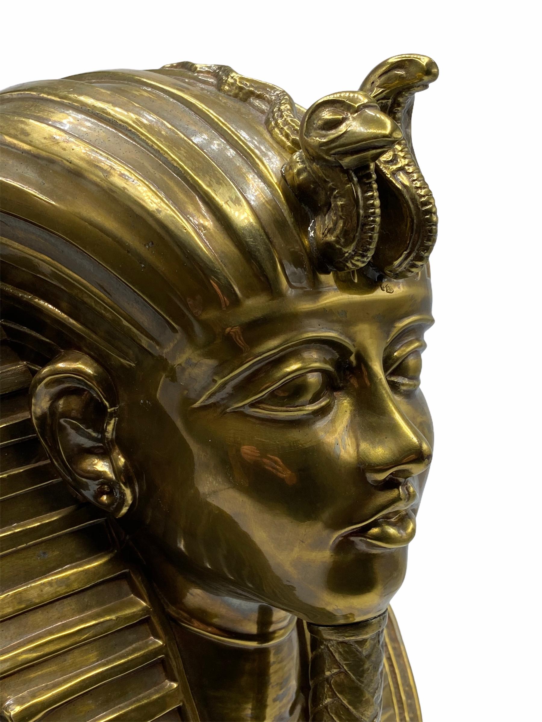 Cast Egyptian Revival King Tut Bronze Bust Sculpture