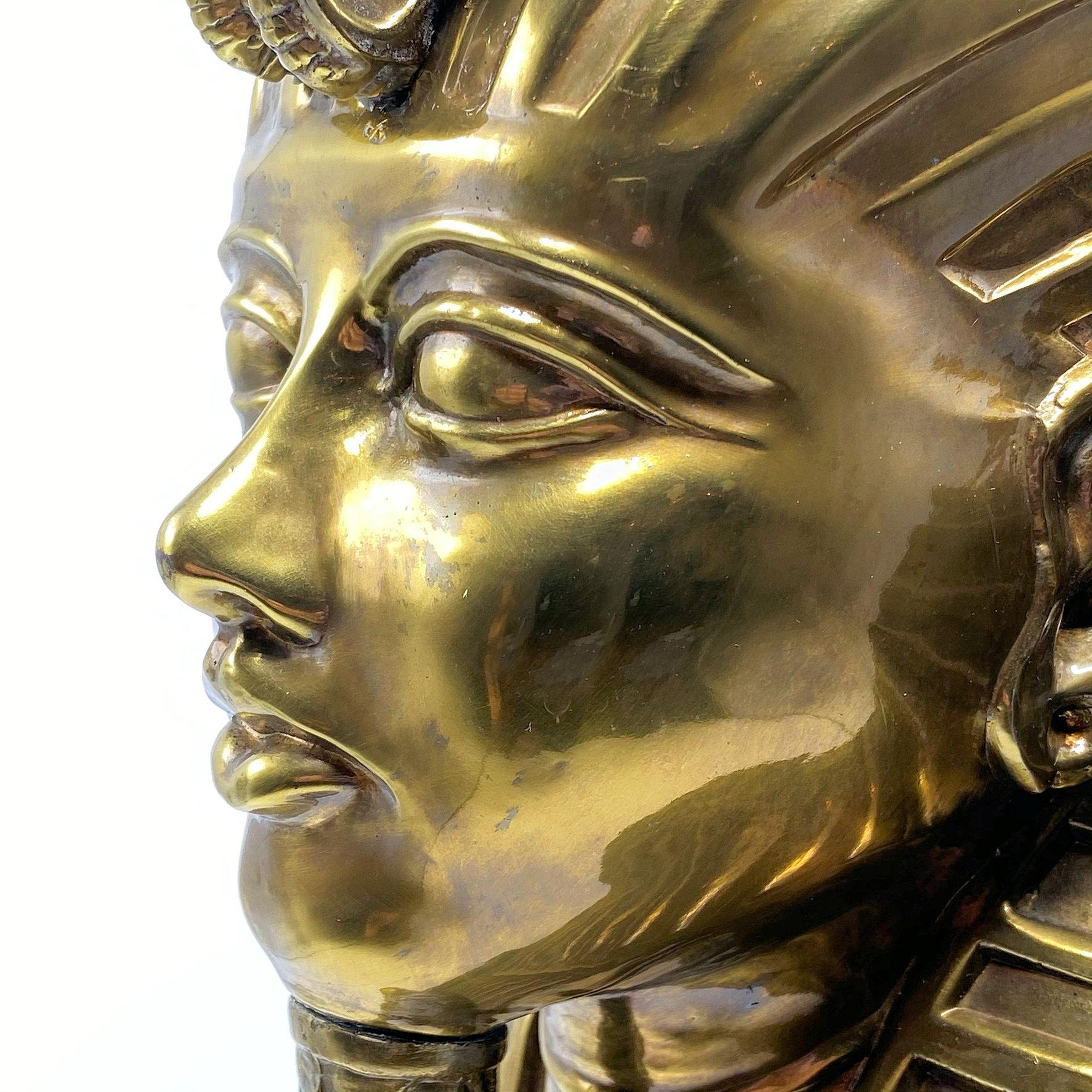 Egyptian Revival King Tut Bronze Bust Sculpture In Good Condition In New York, NY