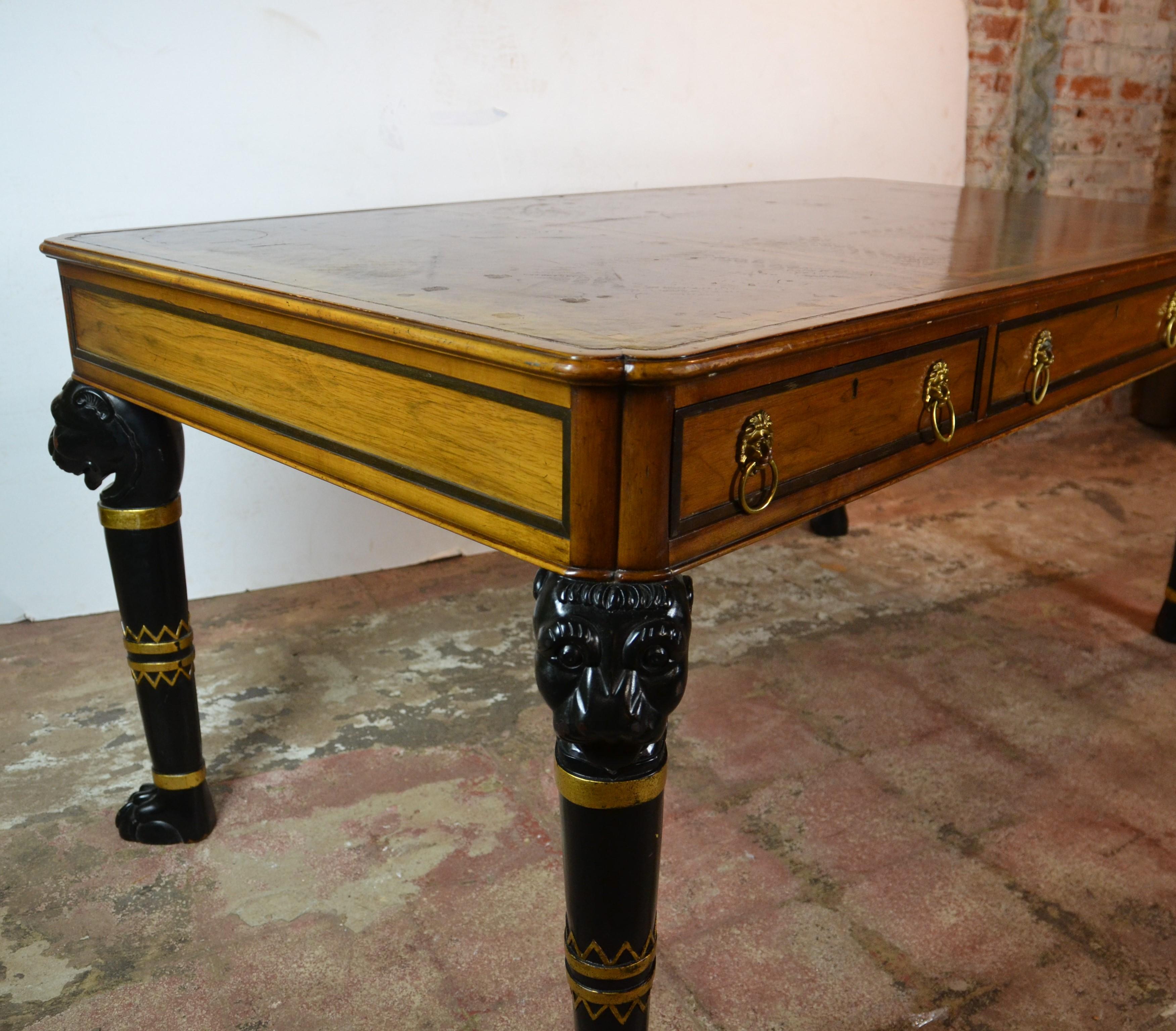 American Egyptian Revival Leather Top Desk by Baker