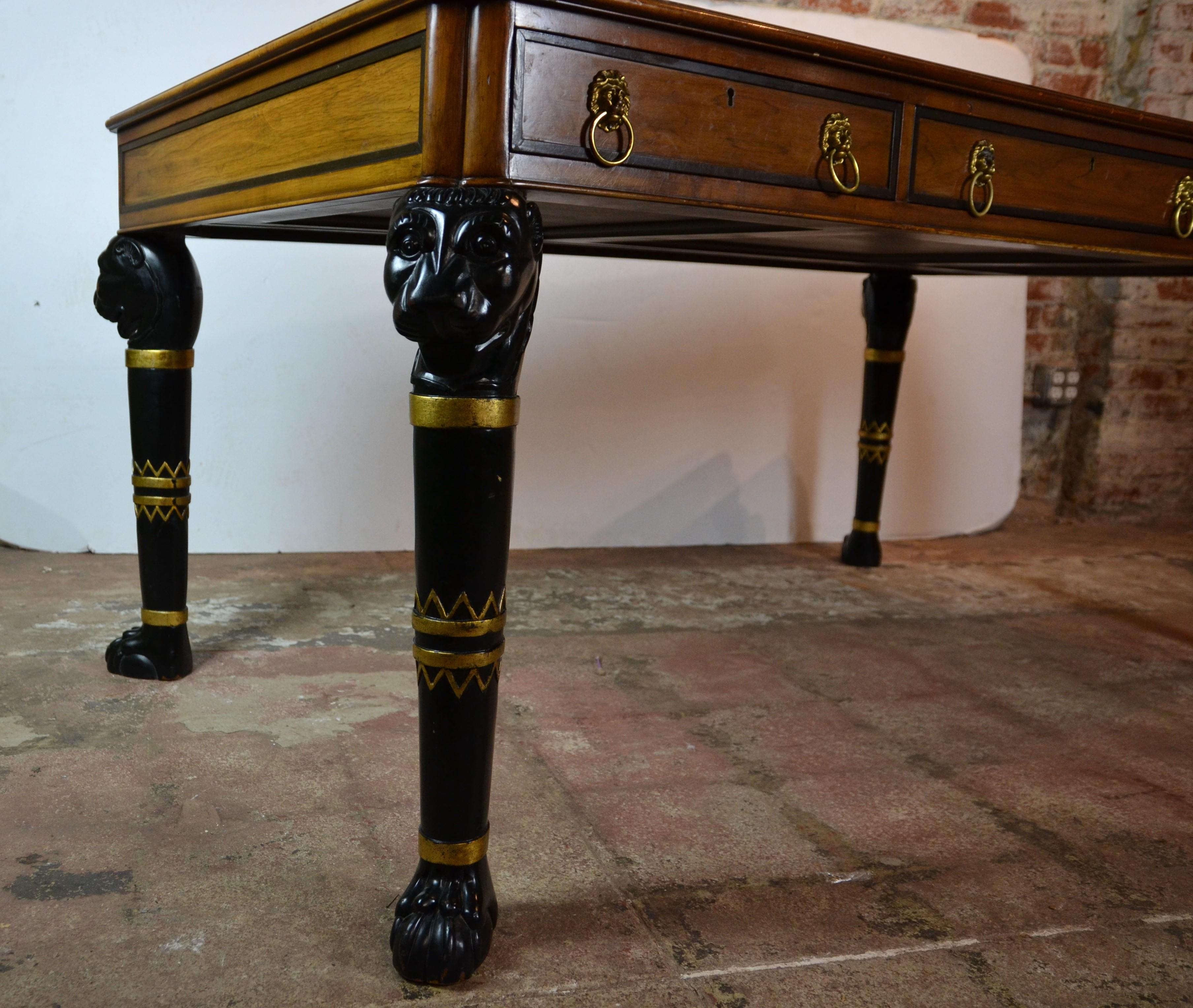 Egyptian Revival Leather Top Desk by Baker In Good Condition In Pomona, CA