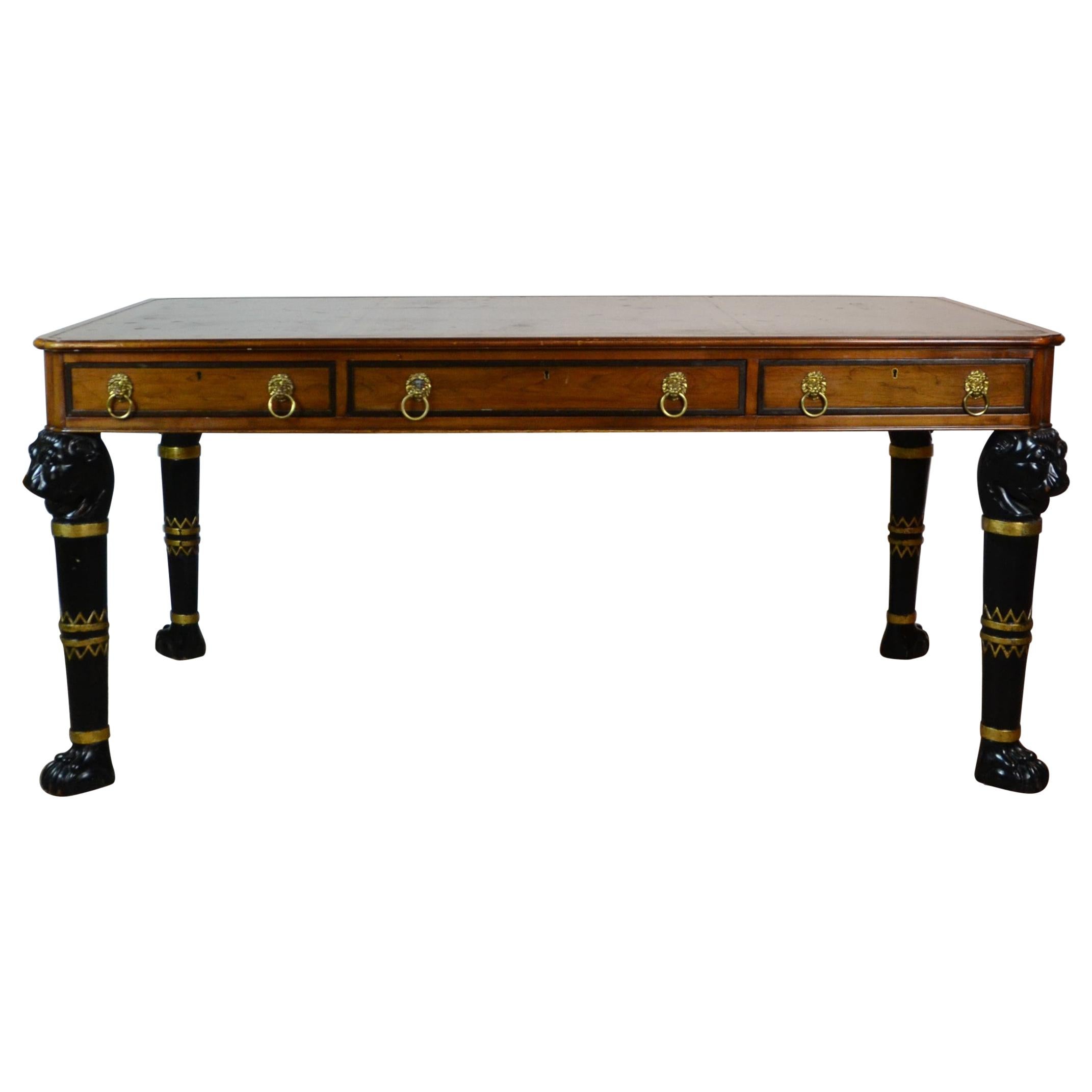 Egyptian Revival Leather Top Desk by Baker