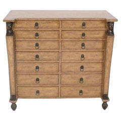 Egyptian Revival Leather Wrapped Chest Of Drawers or Semainier by Kreiss