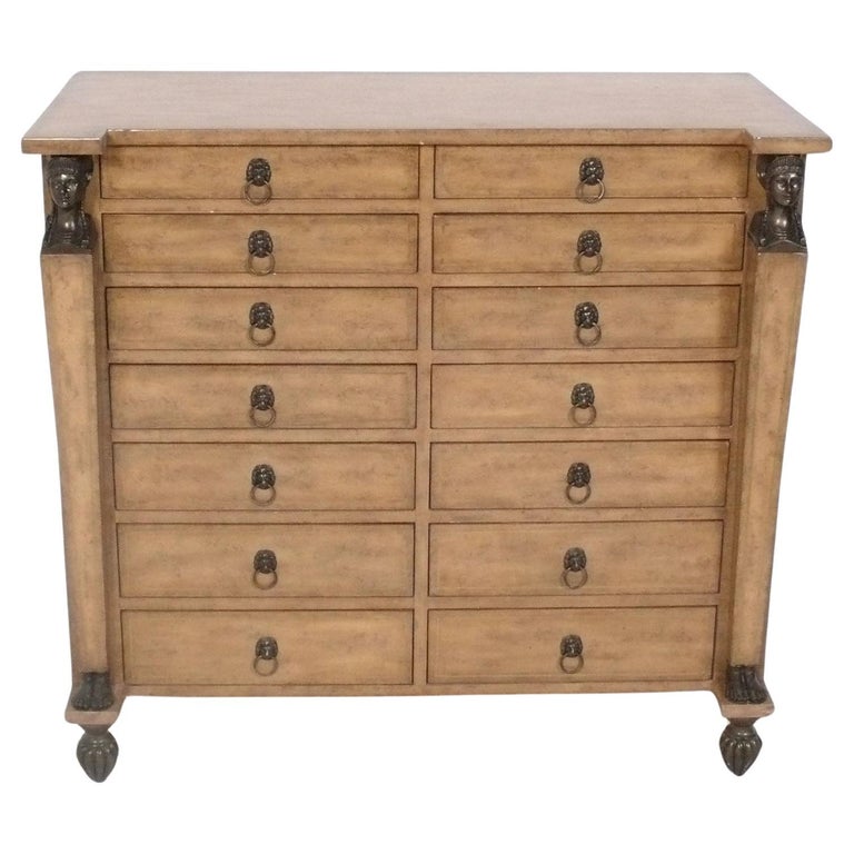 Egyptian Revival Leather Wrapped Chest Of Drawers or Semainier by Kreiss  For Sale at 1stDibs