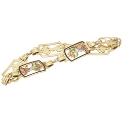 Egyptian Revival Lotus Enamel Gold Bracelet