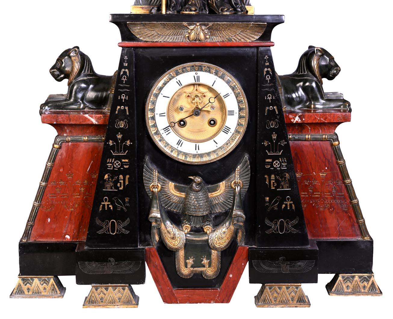 Gilt Egyptian Revival Mantel Clock,  19th Century For Sale
