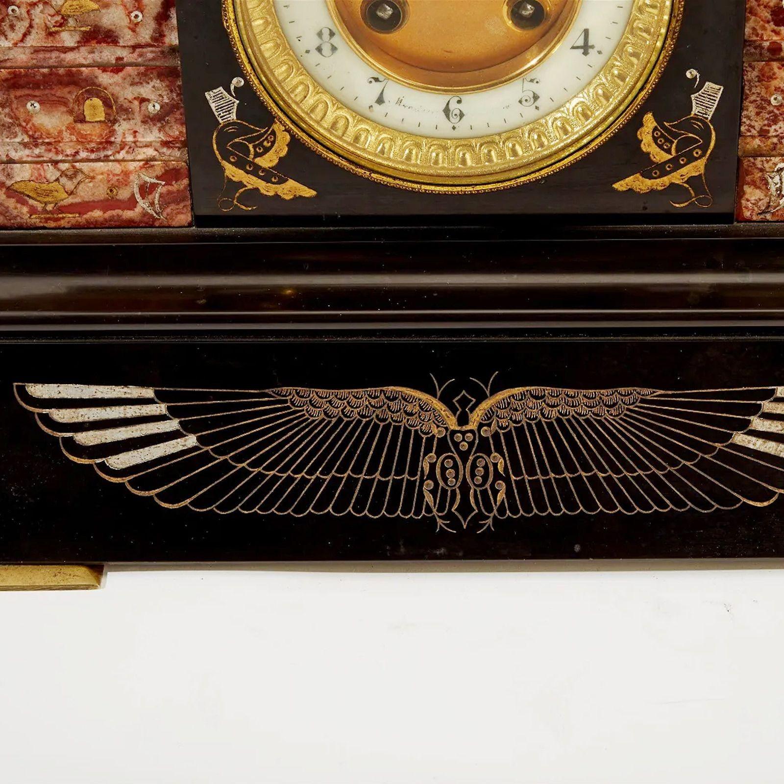 Egyptian Revival Mantel Clock Set For Sale 2