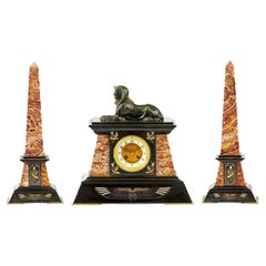 Egyptian Revival Mantel Clock Set