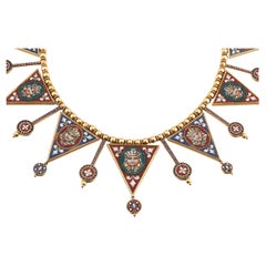 Egyptian Revival Micromosaic and Gold Necklace