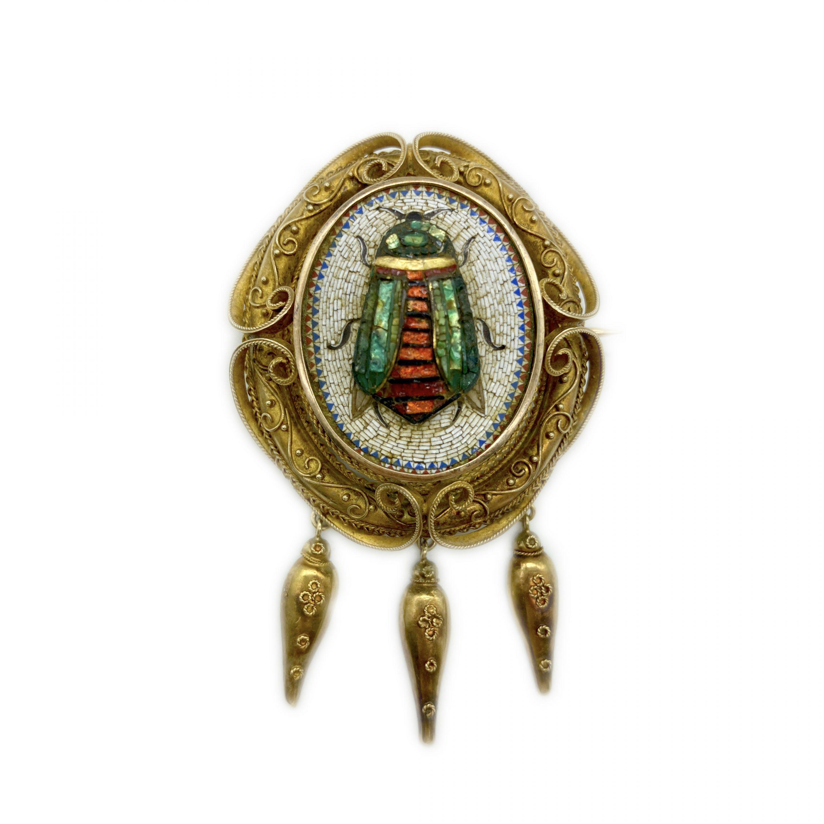 Women's or Men's Egyptian Revival Micromosaic Pendant Brooch