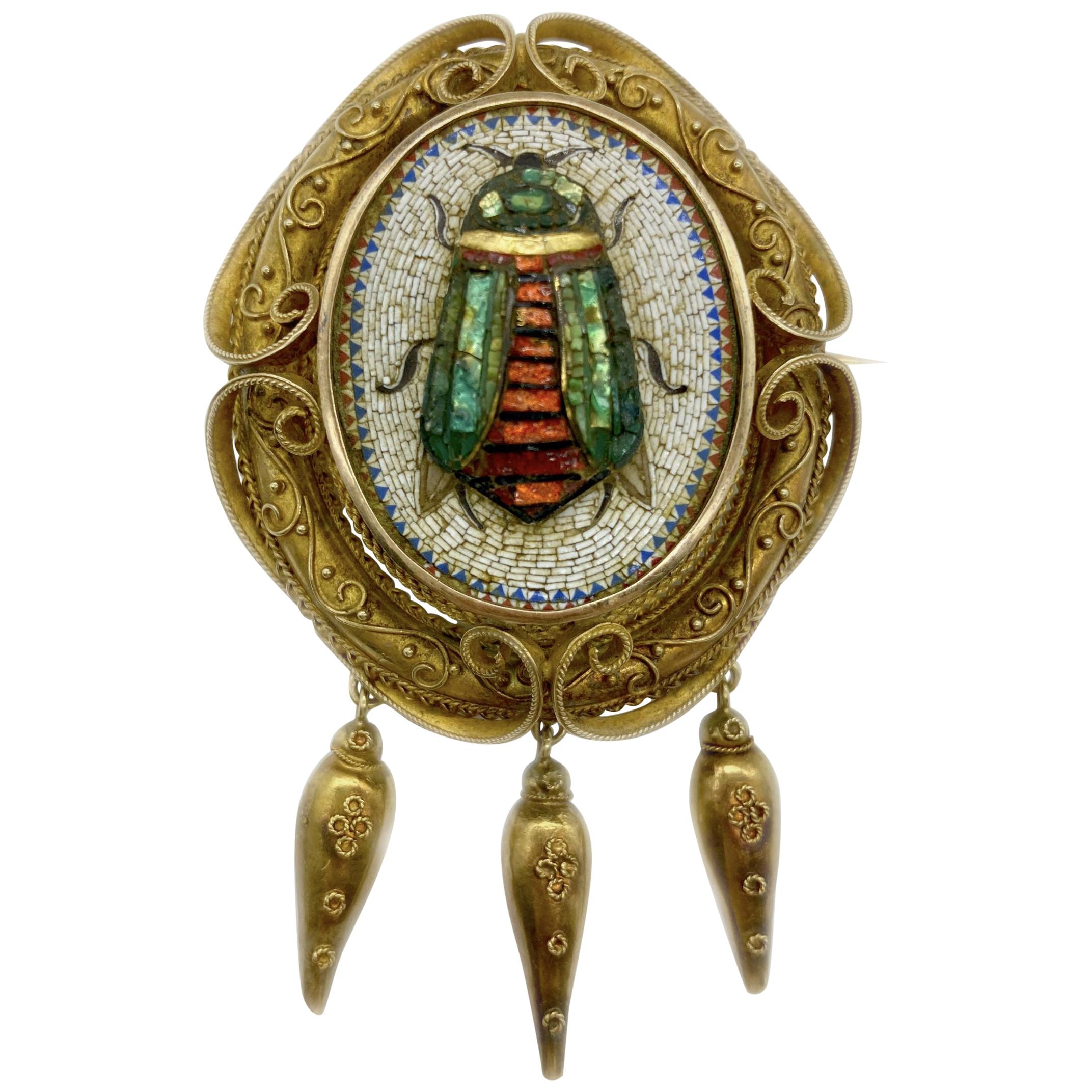 Egyptian Revival Micromosaic Pendant Brooch