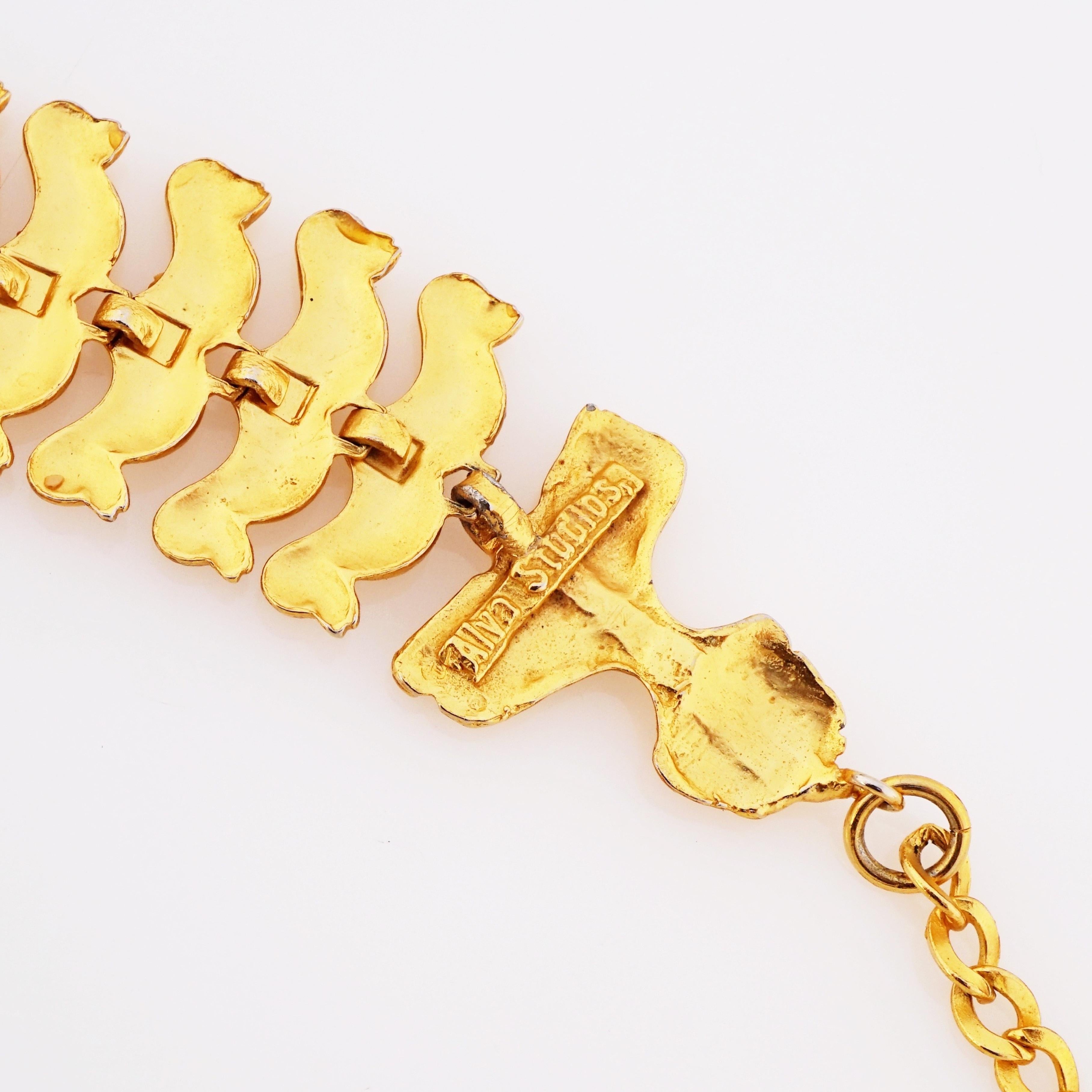 Modern Egyptian Revival Mirrored Duck Link Necklace By Alva Studios, 1960s