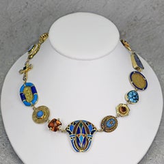 Egyptian Revival Multi-Gemstone and Vintage Pendant 14k Gold Bohemian Necklace