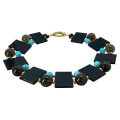 Egyptian Revival Multi-Strand Necklace with Onyx and Turquoise
