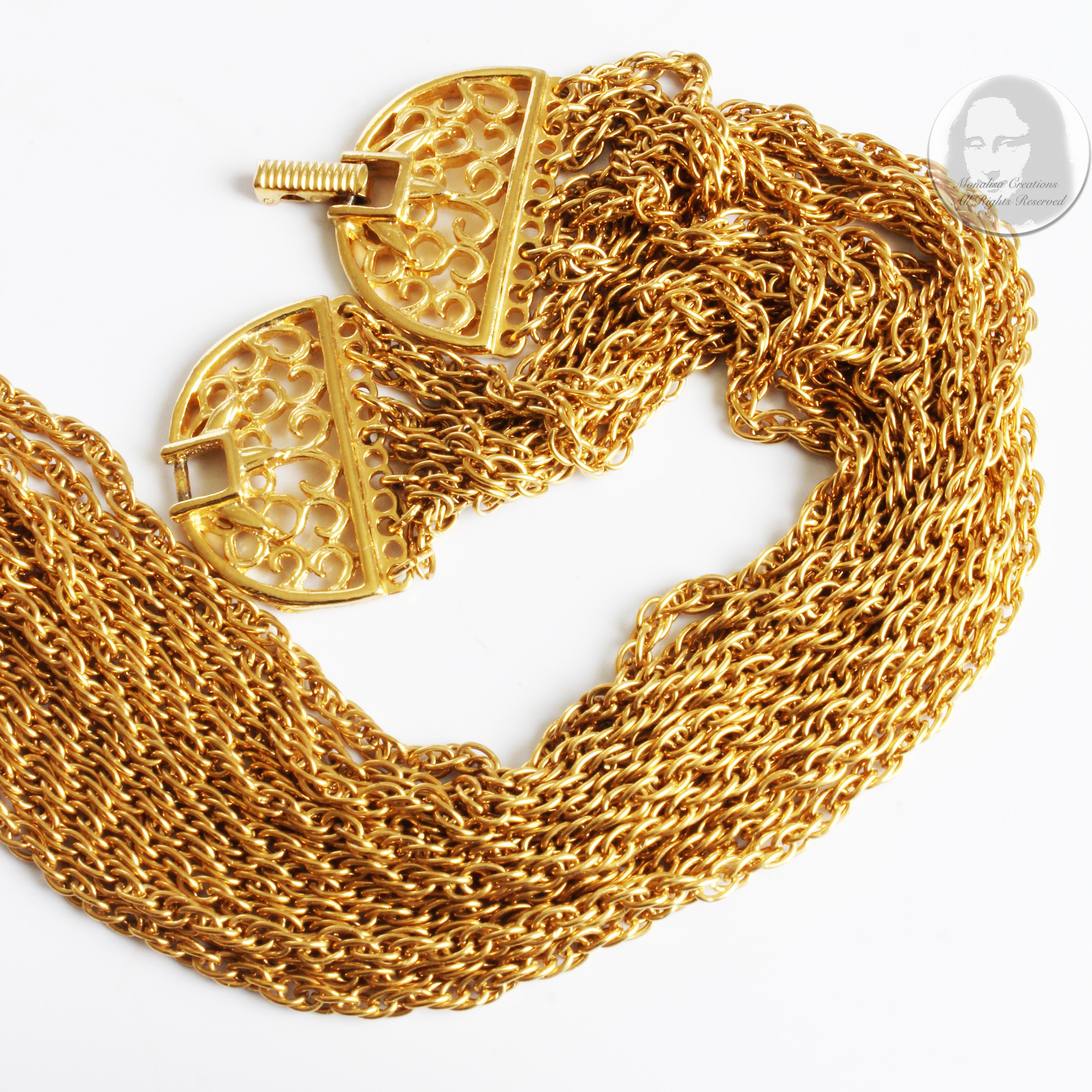 Egyptian Revival Necklace Goldette Multistrand Chain Oversized Dangle 70s  5