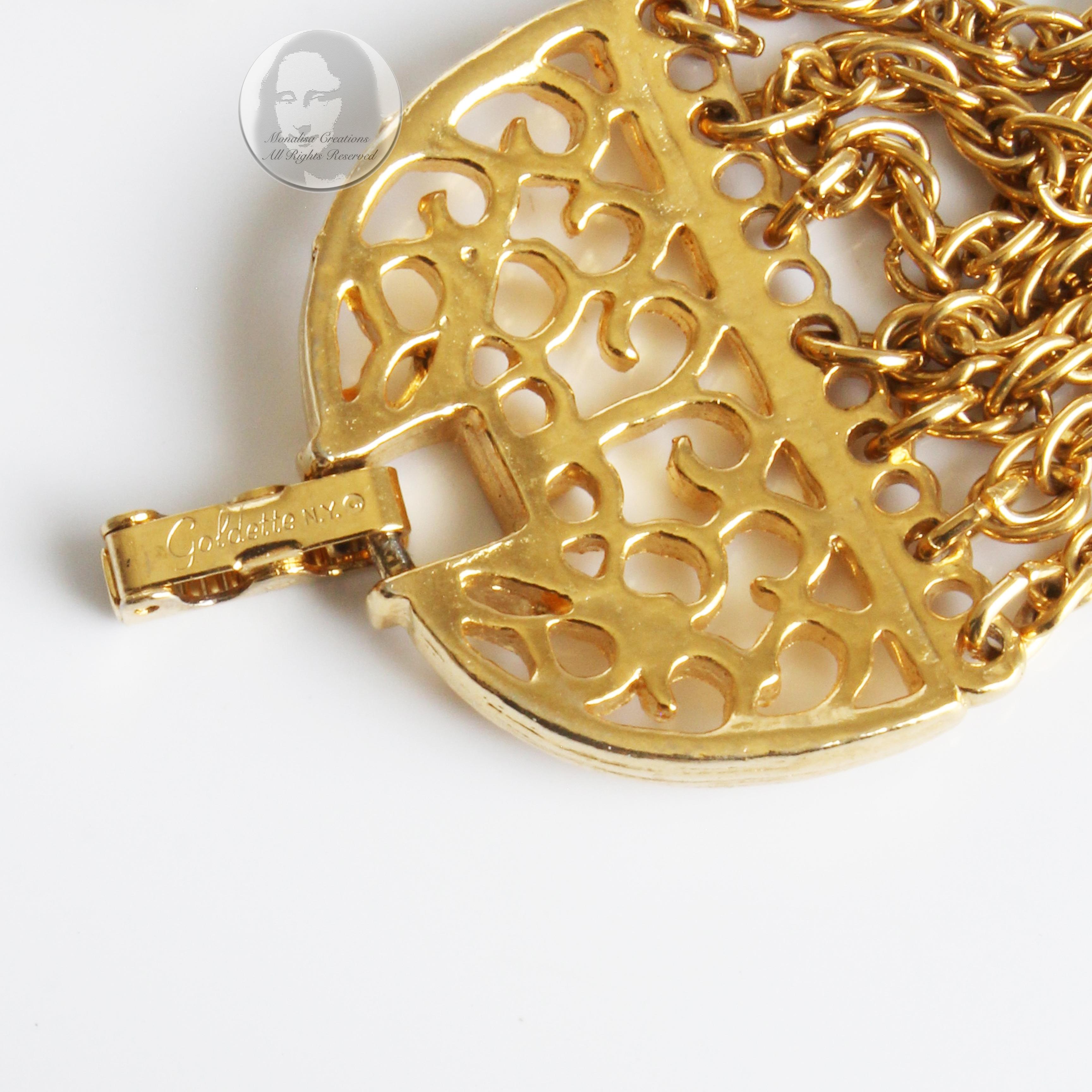 Egyptian Revival Necklace Goldette Multistrand Chain Oversized Dangle 70s  6
