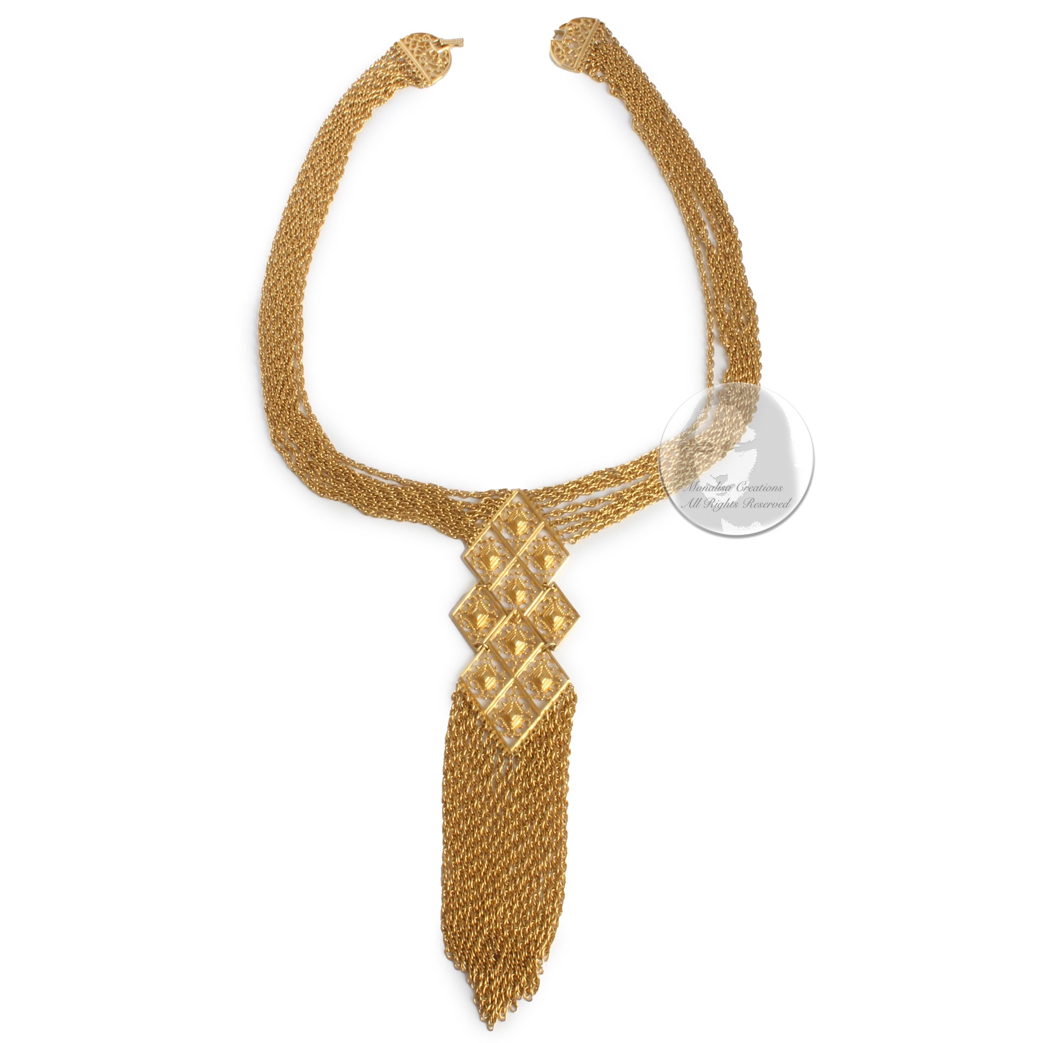 Women's or Men's Egyptian Revival Necklace Goldette Multistrand Chain Oversized Dangle 70s 