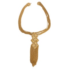 Egyptian Revival Necklace Goldette Multistrand Chain Oversized Dangle 70s 