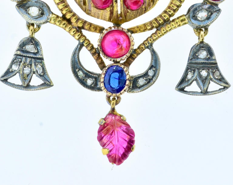 Egyptian Revival Necklace with Diamonds, Rubies, Sapphires and Emerald, c. 1920 In Excellent Condition For Sale In Aspen, CO