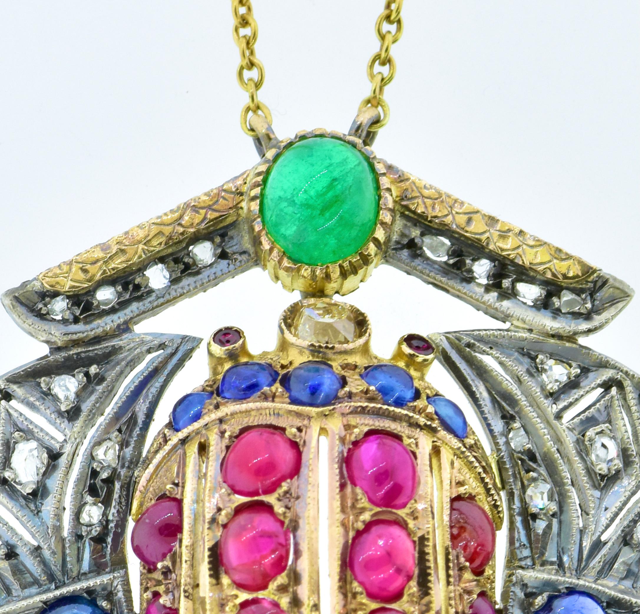 Egyptian Revival Necklace with Diamonds, Rubies, Sapphires and Emerald, c. 1920 In Excellent Condition In Aspen, CO