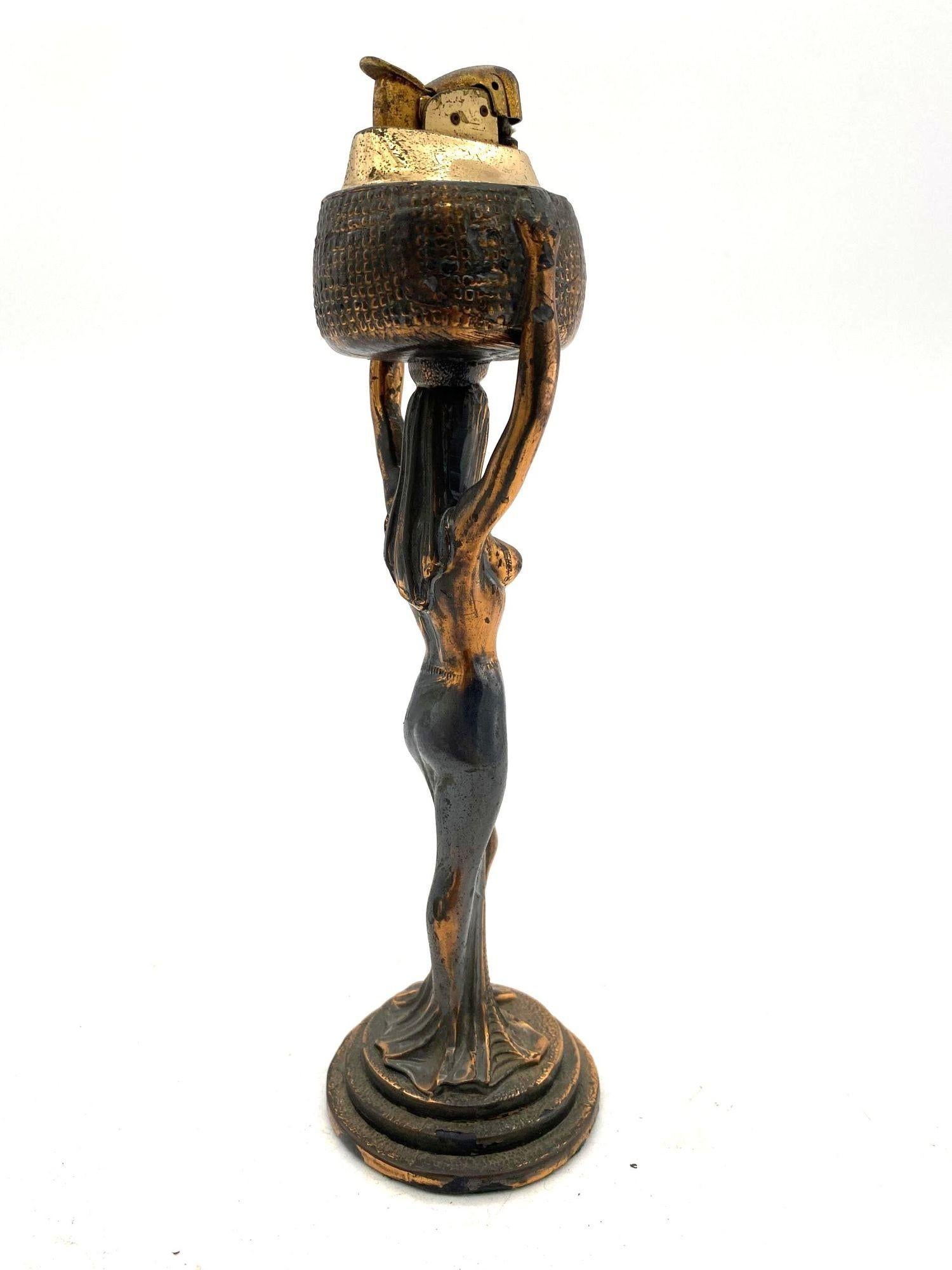 American Egyptian Revival Nude Queen Copper Table Lighter