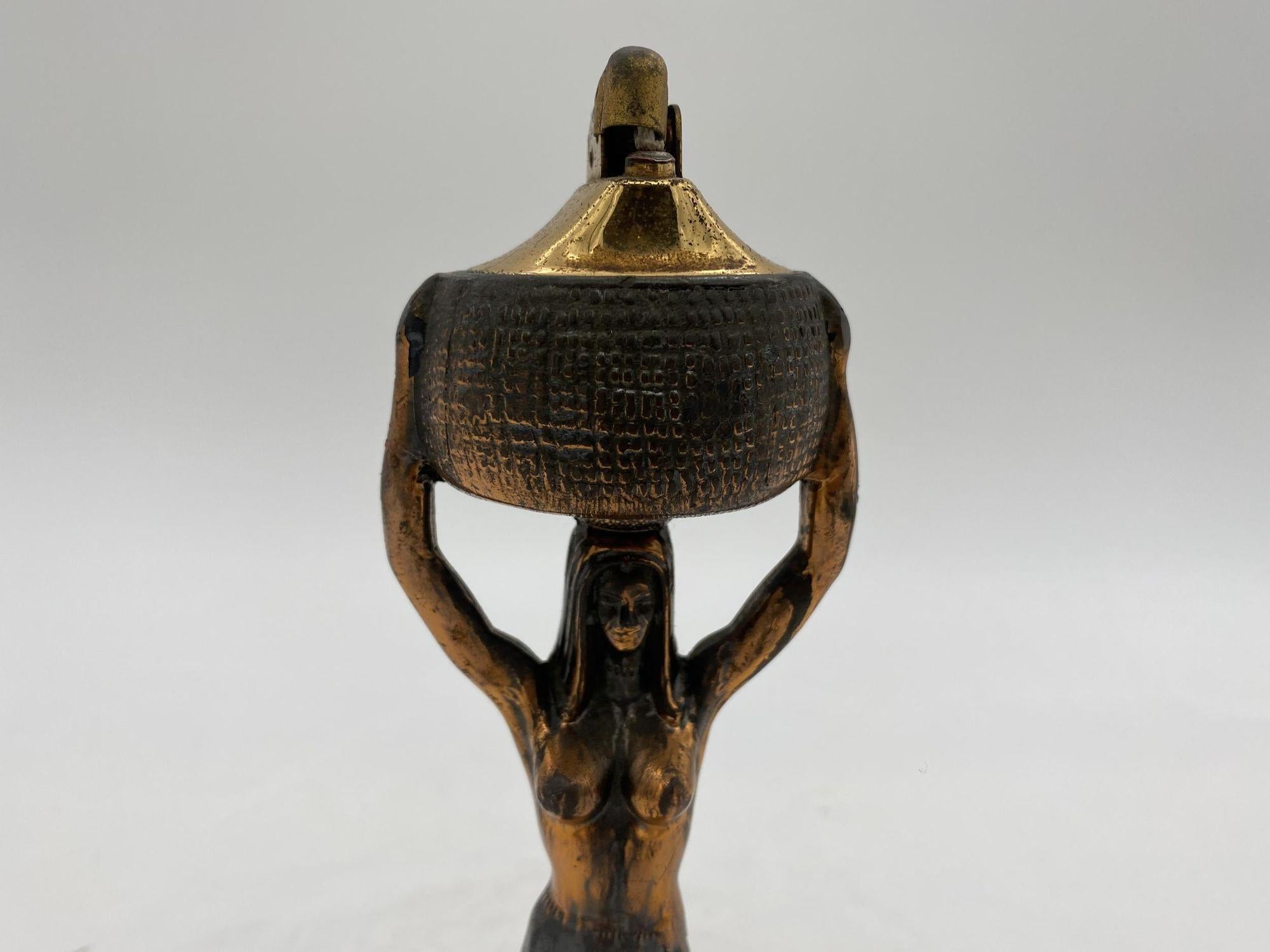 Early 20th Century Egyptian Revival Nude Queen Copper Table Lighter For Sale