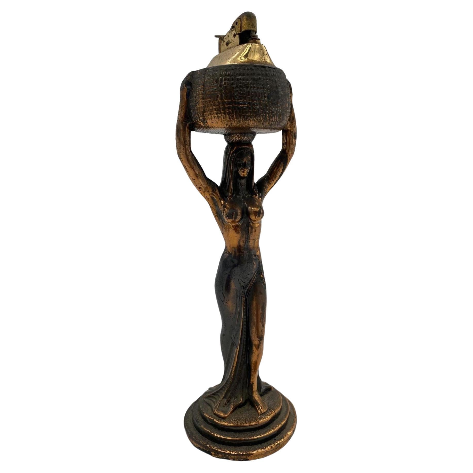 Egyptian Revival Nude Queen Copper Table Lighter For Sale