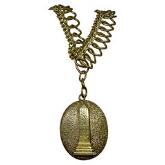 Egyptian Revival Obelisk Hieroglyphics Locket Necklace Art Deco Victorian
