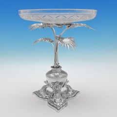 Egyptian Revival Pair of Victorian Antique Sterling Silver Dessert Stands, 1871