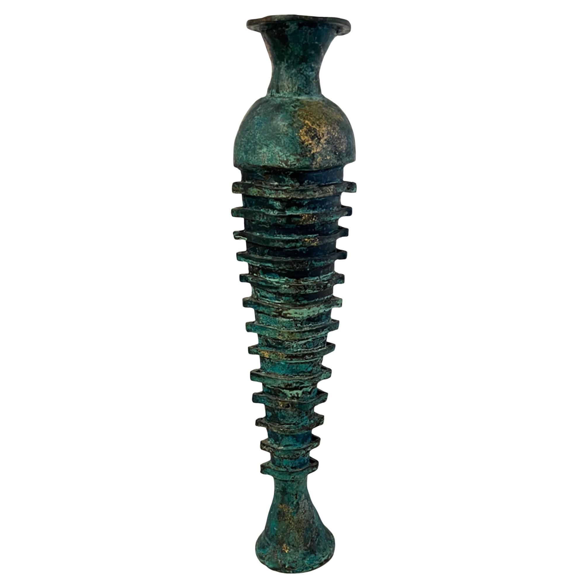 Egyptian Revival Patinated Bronze and Gilt Vase Circa 1990