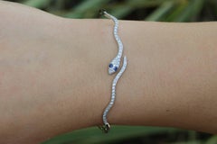 Egyptian Revival Pave' Diamond Snake Bangle Bracelet Cuff Blue Sapphire Eyes