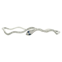 Egyptian Revival Pave' Diamond Snake Bangle Bracelet Cuff Blue Sapphire Eyes