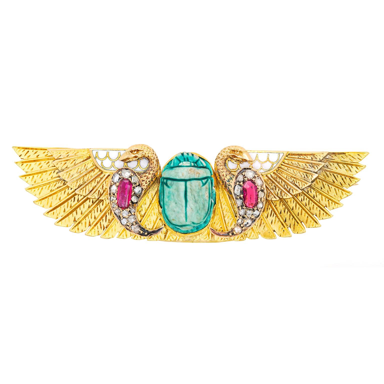 60s sorrento sterling carved scarab gemstone brooch main image 1