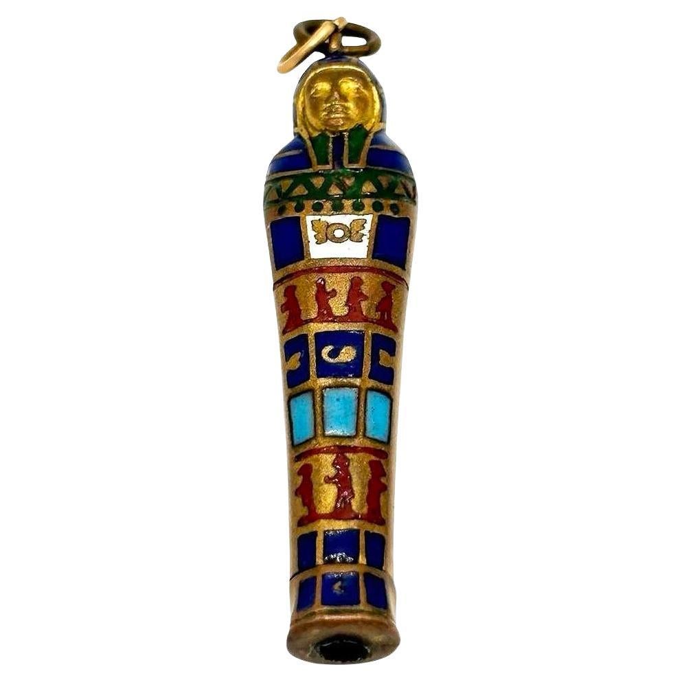 Egyptian Revival Pharaoh Sarcophagus Gilt & Enamel Retractable Pencil Pendant