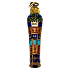 Egyptian Revival Pharaoh Sarcophagus Gilt & Enamel Retractable Pencil Pendant
