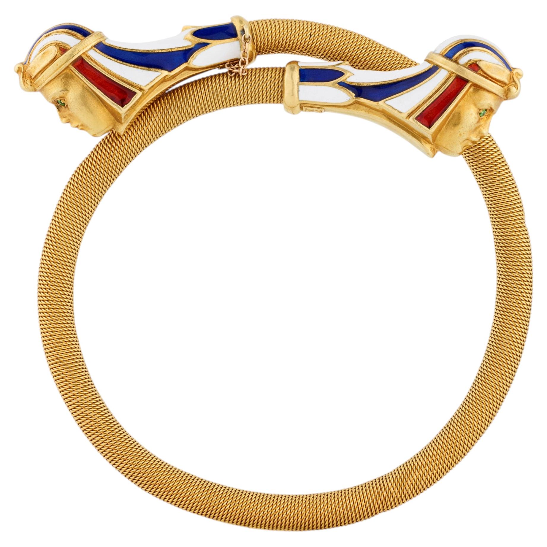 Egyptian Revival Pharaoh's Head Crossover Bracelet For Sale