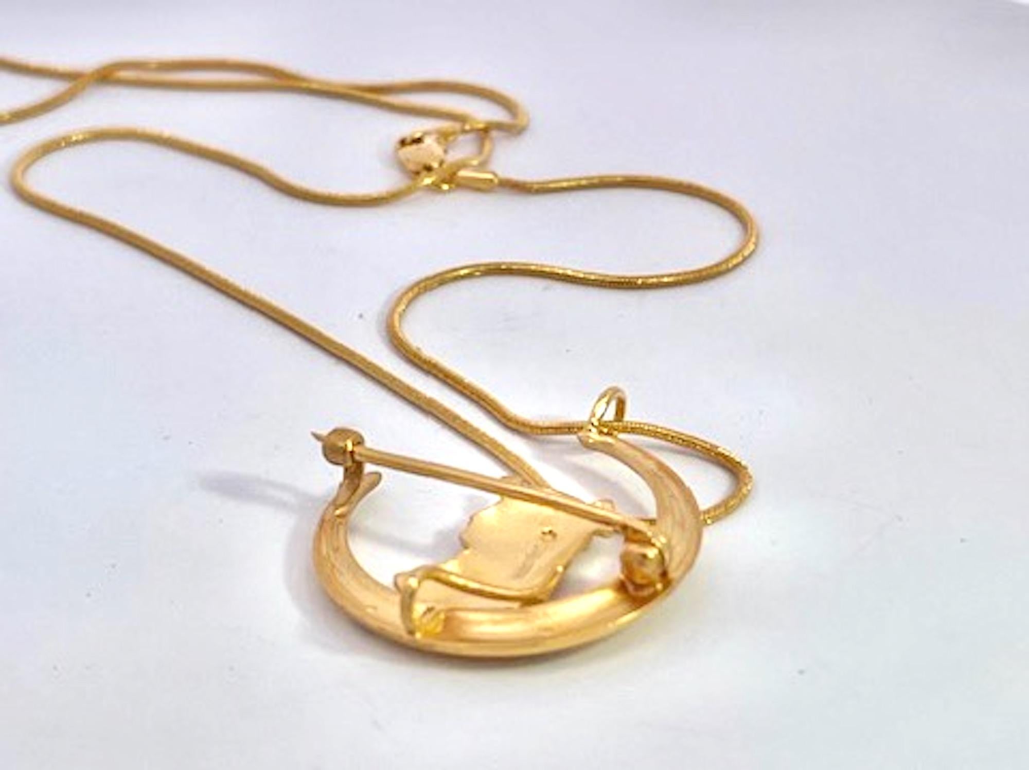Egyptian Revival Pharoah on Crescent Moon 14K For Sale 4